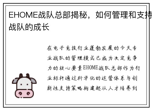 EHOME战队总部揭秘，如何管理和支持战队的成长