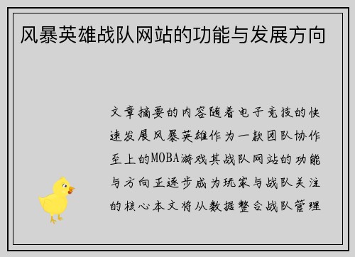 风暴英雄战队网站的功能与发展方向